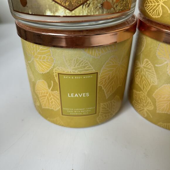 Bath & Body Works 3 Wick Candle Leaves Scent 14.5oz Lot Of 4 Fall Autumn - Picture 5 of 5